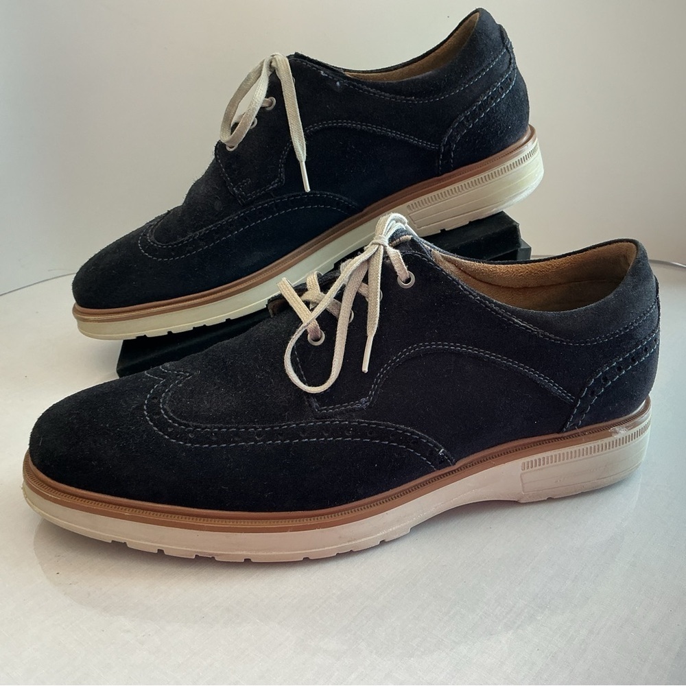 Florsheim Astor Wingtip Oxford Navy Suede Comfortech Cream Sole Men’s 9 Lace Up